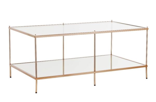 42  Clear And Gold Glass And Metal Coffee Table on Sale