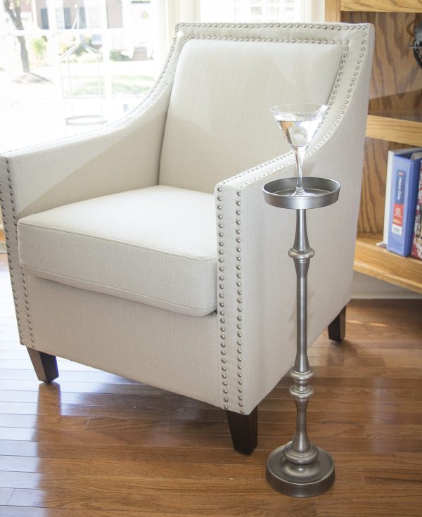 Brushed Silver Finish Drink Size Accent Table Hot on Sale