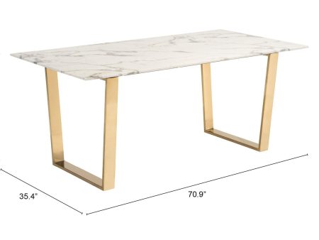 71  White And Gold Faux Marble And Steel Sled Base Dining Table Online Hot Sale