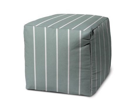 17  Blue Polyester Cube Striped Indoor Outdoor Pouf Ottoman For Sale