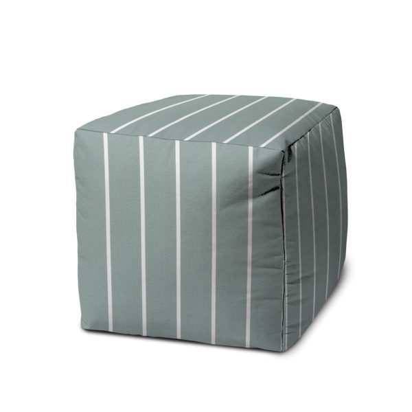 17  Blue Polyester Cube Striped Indoor Outdoor Pouf Ottoman For Sale