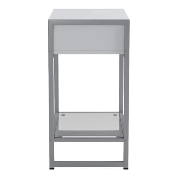 22  White Glass And Metal End Table With Drawer And Shelf Supply