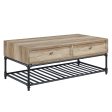 47  Sandy Black And Oak Paper Veneer And Metal Rectangular Coffee Table With Two Drawers And Shelf Discount