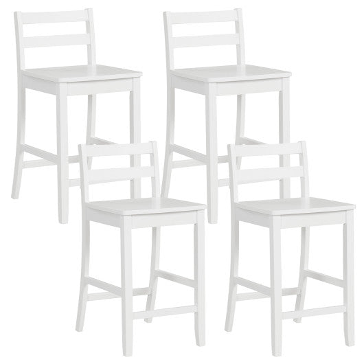 Wooden Bar Stools Set of 2 with Ergonomic Backrest and Footrest-White Discount