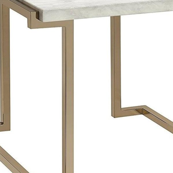 24  Gold And White Faux Marble And Stainless Steel End Table Sale