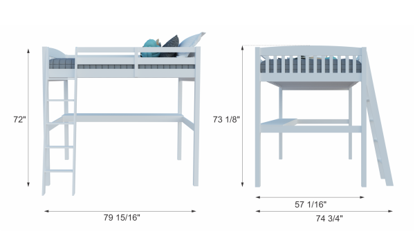 White Solid Wood Full Double Size Loft Bed with Desk and Storage Online Hot Sale