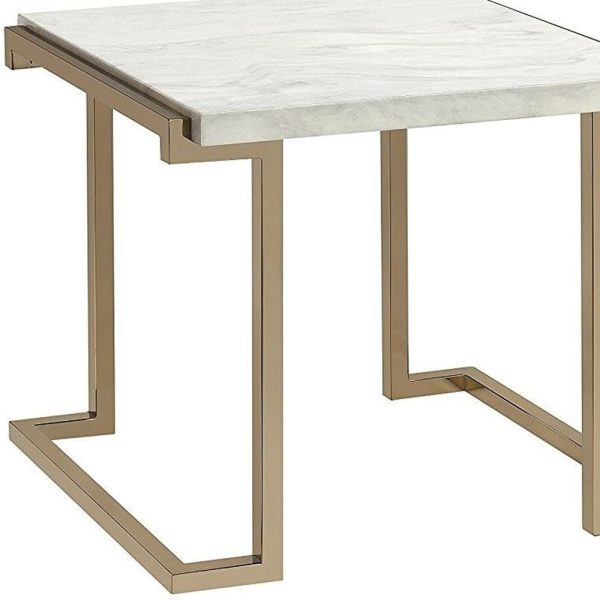 24  Gold And White Faux Marble And Stainless Steel End Table Sale