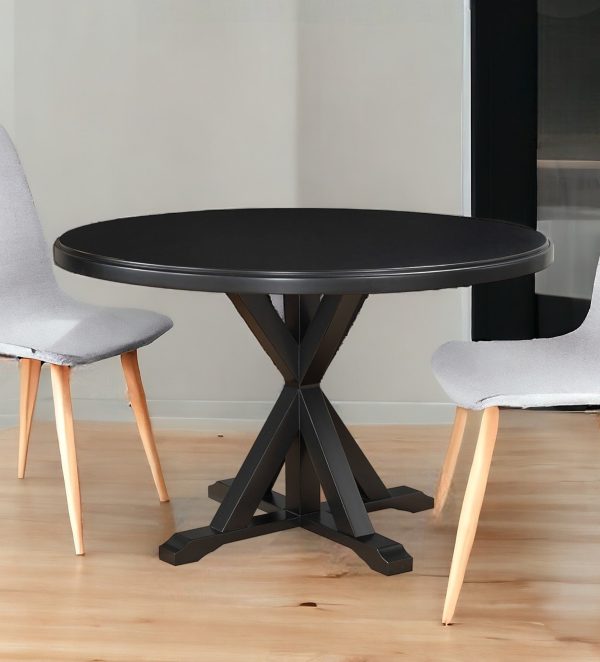 48  Black Rounded Solid Manufactured Wood And Solid Wood Pedestal Base Dining Table Online