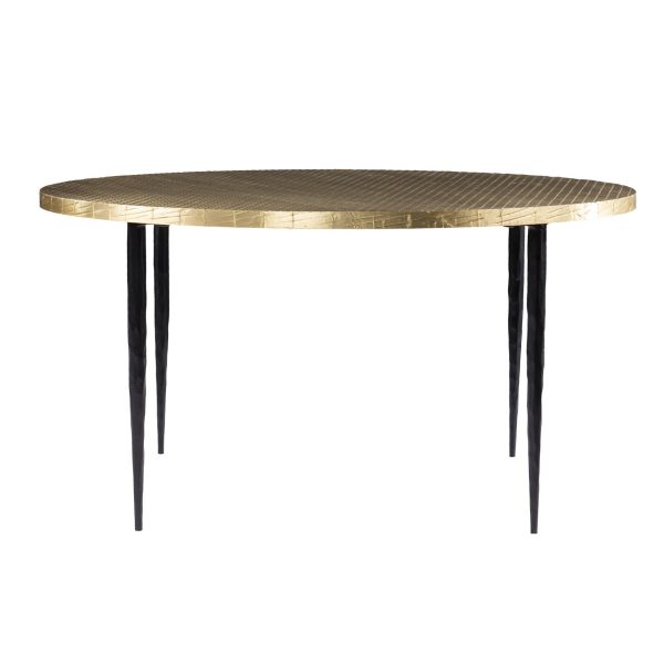 34  Black And Gold Embossed Metal Round Coffee Table For Sale