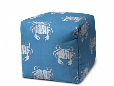 17  Blue and White Polyester Cube Crab Outdoor Pouf Ottoman on Sale