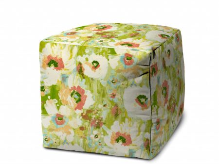 17  Green Cube Floral Indoor Outdoor Pouf Cover Online