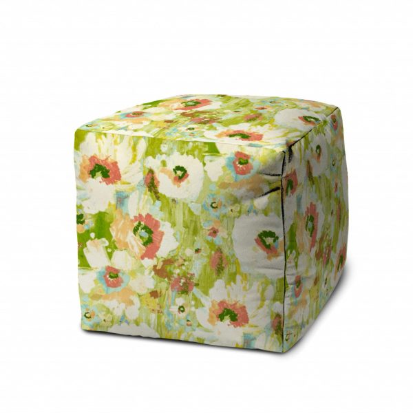 17  Green Cube Floral Indoor Outdoor Pouf Cover Online