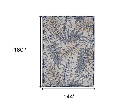 12  X 15  Ivory And Navy Floral Non Skid Indoor Outdoor Area Rug Sale