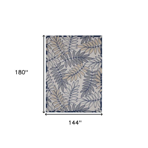 12  X 15  Ivory And Navy Floral Non Skid Indoor Outdoor Area Rug Sale