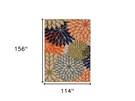 10  X 13  Orange Green And Blue Floral Non Skid Indoor Outdoor Area Rug Sale