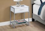 22  White Glass And Metal End Table With Drawer And Shelf Supply