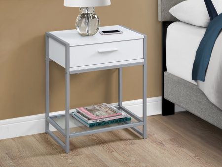 22  White Glass And Metal End Table With Drawer And Shelf Supply