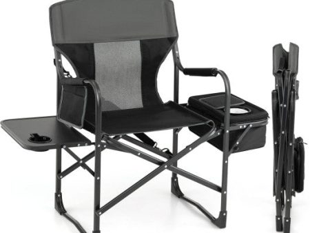 Folding Camping Directors Chair with Cooler Bag and Side Table-Black Sale