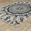 10  X 13  Blue and Beige Geometric Stain Resistant Indoor Outdoor Area Rug Online Sale