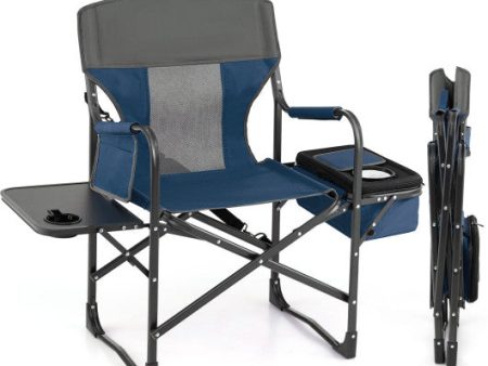 Folding Camping Directors Chair with Cooler Bag and Side Table-Blue Discount