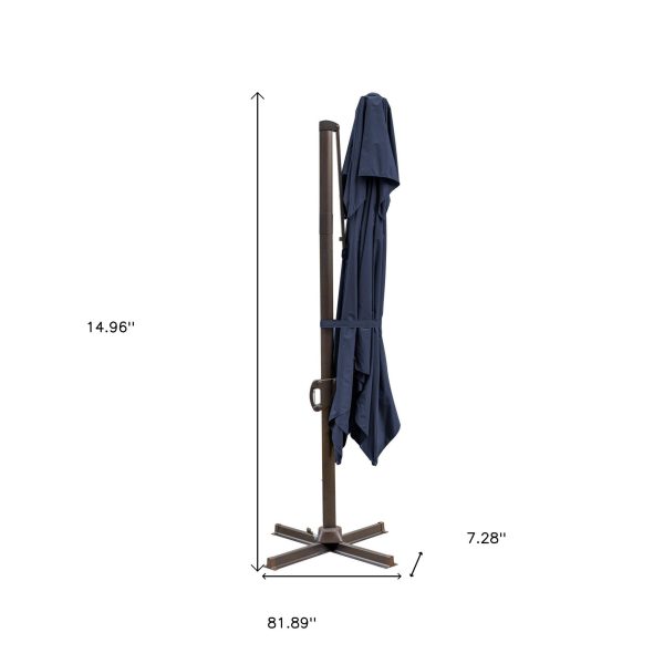 10  Navy Blue Polyester Square Tilt Cantilever Patio Umbrella With Stand For Sale