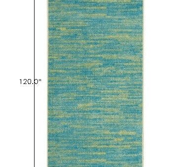 2  X 10  Blue And Green Striped Non Skid Indoor Outdoor Runner Rug For Discount