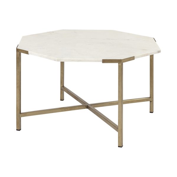 33  White And Gold Genuine Marble And Metal Octagon Coffee Table Fashion