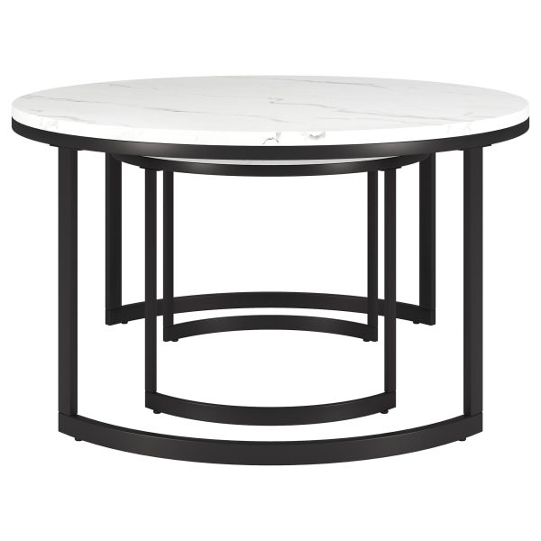 Set of Two 36  White And Black Faux Marble And Steel Round Nested Coffee Tables Hot on Sale