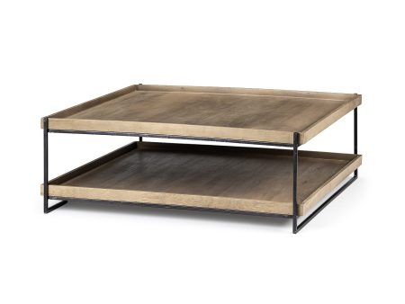 46  Natural And Black Solid Wood And Metal Coffee Table With Shelf Discount