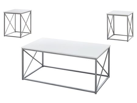 Set of Three 42  White And Silver Metal Coffee Table Online