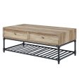 47  Sandy Black And Oak Paper Veneer And Metal Rectangular Coffee Table With Two Drawers And Shelf Discount