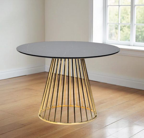 43  Black And Gold Rounded Stainless Steel Pedestal Base Dining Table Discount