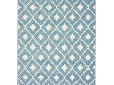 10  X 13  Blue and Ivory Geometric Stain Resistant Indoor Outdoor Area Rug Sale