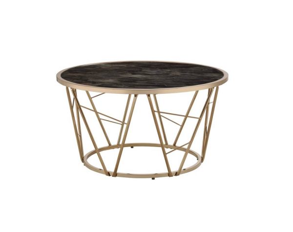 33  Black And Champagne Glass Faux Marble And Metal Round Coffee Table Discount