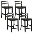 Wooden Bar Stools Set of 2 with Ergonomic Backrest and Footrest-Black Discount