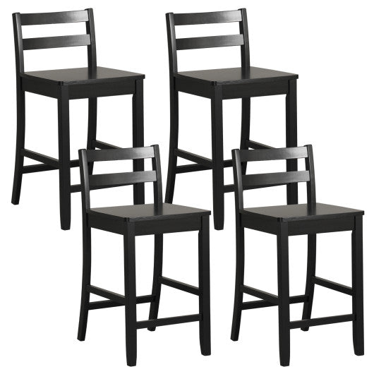 Wooden Bar Stools Set of 2 with Ergonomic Backrest and Footrest-Black Discount