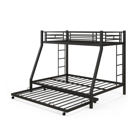 Twin Over Full Bunk Bed Frame with Trundle for Guest Room-Black Online