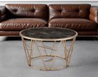 33  Black And Champagne Glass Faux Marble And Metal Round Coffee Table Discount