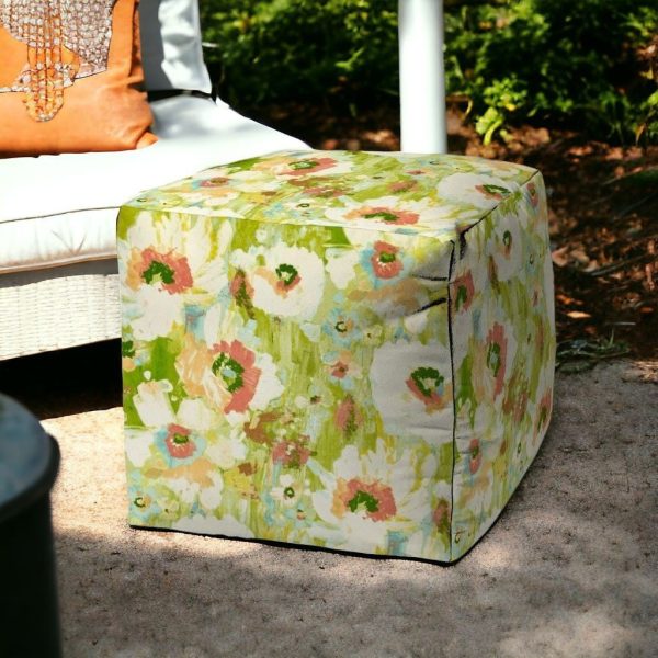 17  Green Cube Floral Indoor Outdoor Pouf Cover Online