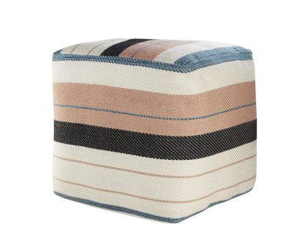 20  White Polyester Striped Indoor Outdoor Pouf Ottoman on Sale