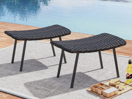 All Weather Outdoor Ottomans Set Patio Footrest Seats Set with Sturdy Metal Legs -Brown Fashion