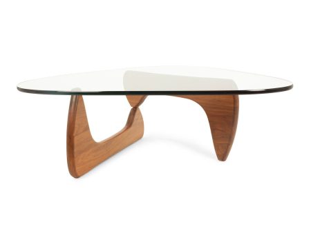 50  Clear And Brown Glass And Solid Wood Triangle Coffee Table For Cheap