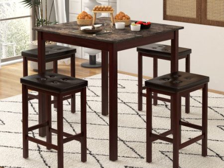 5-Piece Bar Table Set Counter-Height Dining Table and 4 Bar Stools-Brown Hot on Sale