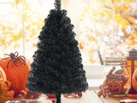 3 Feet Unlit Artificial Christmas Halloween Mini Tree with Plastic Stand-Black Supply