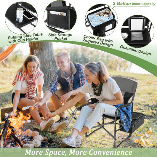 Folding Camping Directors Chair with Cooler Bag and Side Table-Black Sale