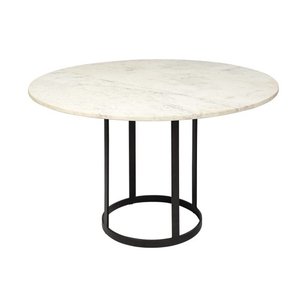 48  White And Black Rounded Marble And Metal Pedestal Base Dining Table on Sale