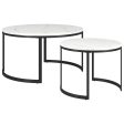 Set of Two 36  White And Black Faux Marble And Steel Round Nested Coffee Tables Hot on Sale