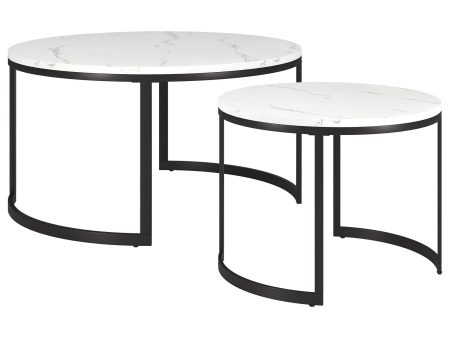 Set of Two 36  White And Black Faux Marble And Steel Round Nested Coffee Tables Hot on Sale