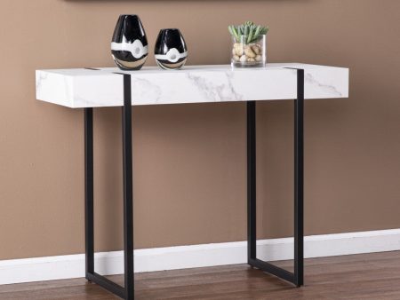 39  White and Black Faux Marble Sled Console Table Cheap