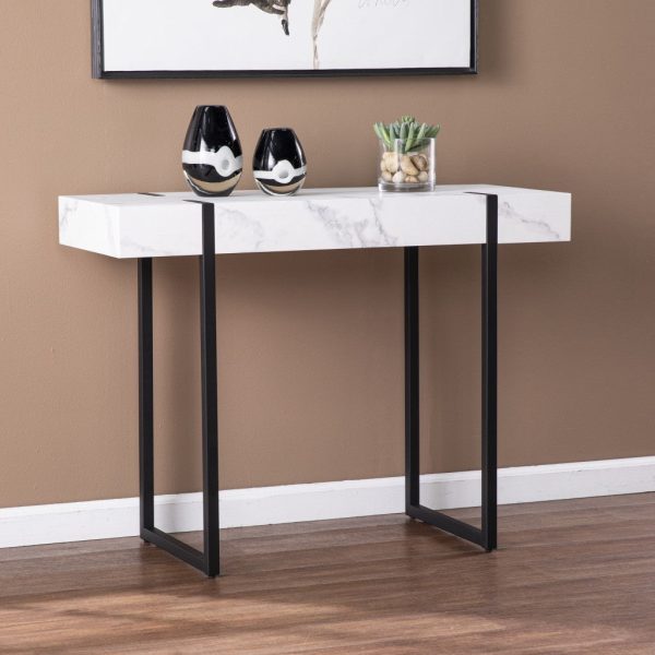 39  White and Black Faux Marble Sled Console Table Cheap